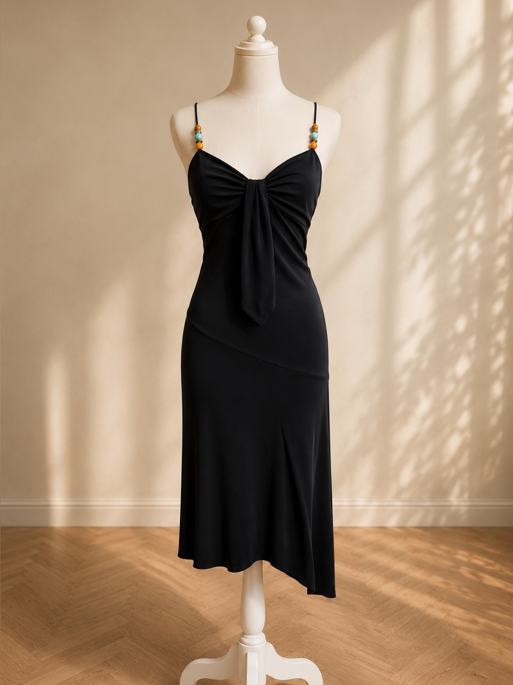 Black Tie-Front Midi Dress